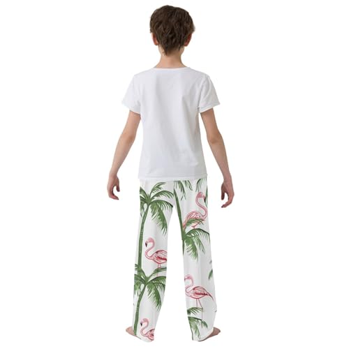 Flamingo Tropical Tree Boys Long Pants Soft Trousers Elastic Waist Kids Lounge Bottoms with Pockets S-XL3