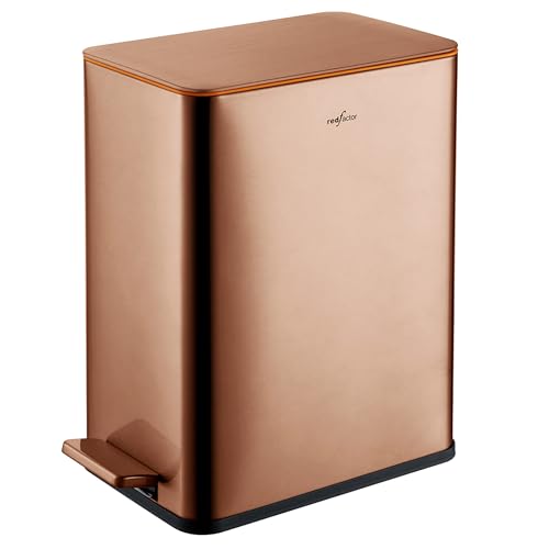 RedFactor Slim 2.6 Gallon Stainless Steel Pedal Trash Can with Soft Close Lid for Narrow Spaces – Wastebasket Bin with Removable Inner Bucket for Bathroom, Kitchen, Bedroom or Office (Copper)