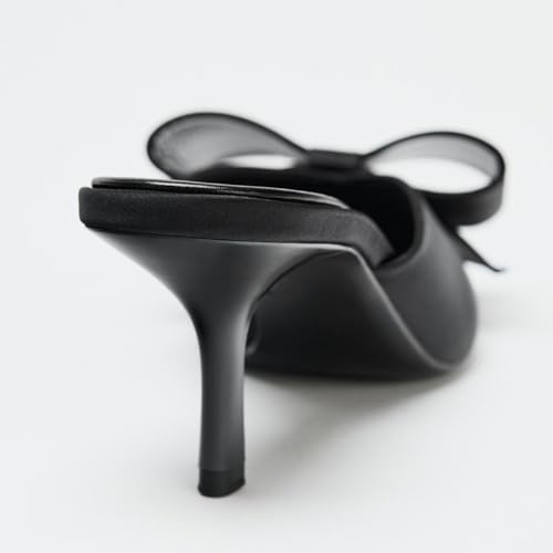 Mules for Women Kitten Heel Bow Mules Slip On Pointed Toe Pumps3