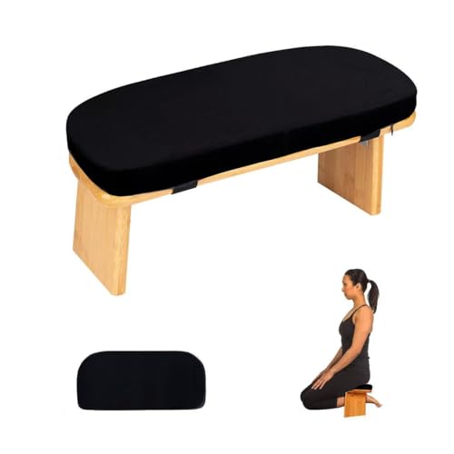 Meditation Bench with Cushion Foldable Ergonomic Bamboo Kneeling Stool Seiza Bench Wooden Meditation Stool Chair Zen Lotus Yoga Stool Floor Sitting Prayer Bench Removable Pillow