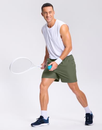 Image of GGJ Men's Lightweight Athletic Shorts with 2 Zipper Pockets 7 inch /9 inch /5 inch Gym Workout Running Quick Dry Tennis Shorts for Men