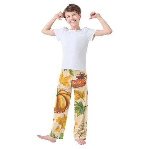Autumn Pumpkin Leaf Boys Long Pants Soft Trousers Elastic Waist Kids Lounge Bottoms with Pockets S-XL3