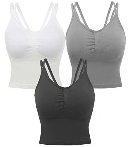 AKAMC Women Padded Sports Bra Fitness Workout Running Shirts Yoga Tank Top,3 Pack,X-Large