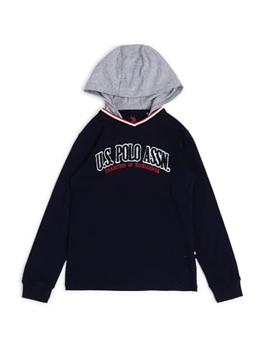 Image of U.S. Polo Assn. Kids Regular Fit Cotton Logo Long Sleeve Hoodie Shirts, Navy Blue, 10-11 Years