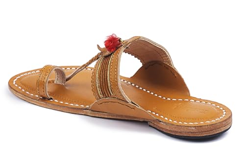 Image of KORAKARI Mens Kolhapuri Chappal, Handcrafted Sandal, Smooth and Comfortable Flip Flops Slipper Anti Slip Design Genuine Leather Traditional Footwear.