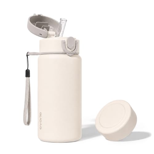 Evorie Botella de Agua para Niños de Acero Inoxidable Aislada de 13 oz con Pajilla, Edades 3+ miniatura 1
