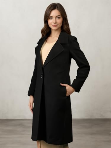 Image of CHKOKKO Women Wool Stylish Winter Coat Single Breasted,Long Length Trench Overcoat With Collar & Convenient Front Side Pockets,Suitable As An Elegant Formal Or Semi Formal Wear