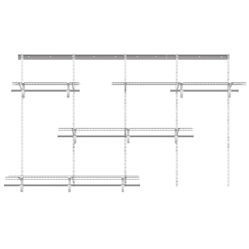 PROWORX 5-8 Ft Closet Organizer System, White Adjustable Custom Metal Wire Shelving Wall Mounted, Expandable Organization and Storage Shelf Kit with Hanging Rods