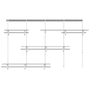 5-8 Ft Closet Organizer System, White Adjustable Custom Metal Wire Shelving Wall Mounted, Expandable Organization and Storage Shelf Kit with Hanging Rods