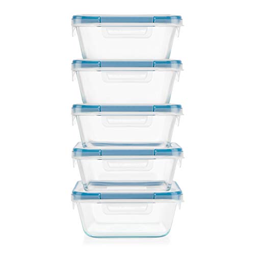 Snapware Total Solutions (5-Pack, 4 Cup) Glass Food Storage Containers Set, Airtight & Leakproof Locking BPA-Free Lids, Freezer Dishwasher Microwave Safe