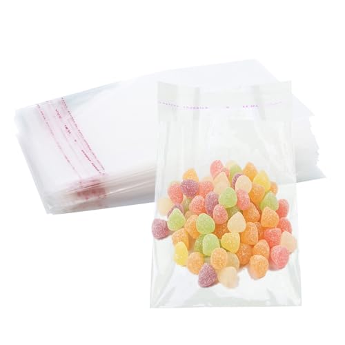 【Confezione Ampia e Variegata】: Il set include 300 bustine trasparenti adesive sacchetti cellophane da 8x12cm, perfette per conservare al meglio alimenti, caramelle, e biscotti.
