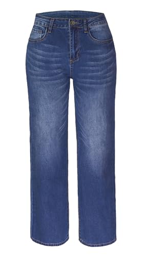 Atditama Wide Leg Jeans for Women Mid Rise Straight Leg Bootcut Stretchy Relaxed Boyfriend Mom Jeans Blue US 16