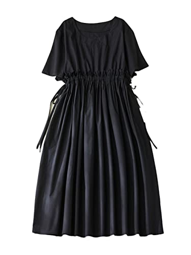Robe rétro ample à lacets femme noire col rond manches courtes XL