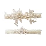 Garters for Bride 3set Lace Garter Belt Fashion Women Bride Sexy Flower Rhinestones Wedding Thigh Leg Ring For Accessories(Beige)