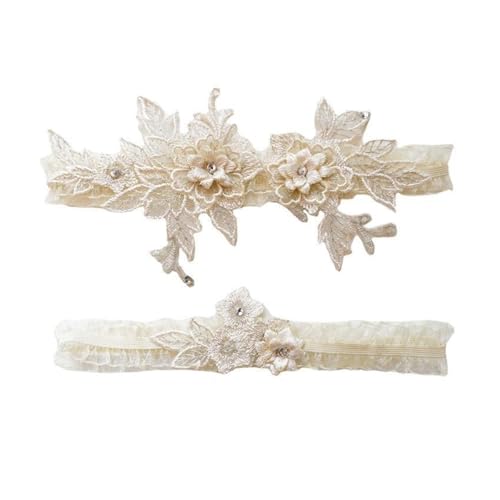 Garters for Bride 3set Lace Garter Belt Fashion Women Bride Sexy Flower Rhinestones Wedding Thigh Leg Ring For Accessories(Beige)