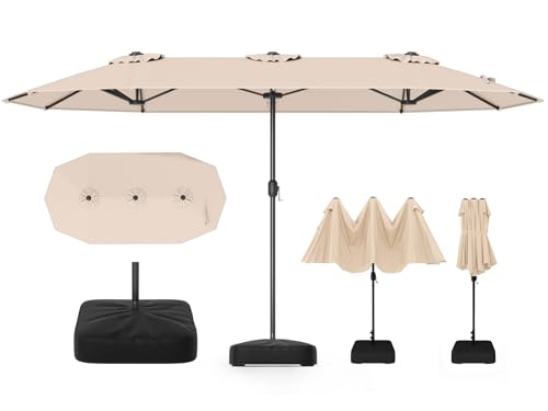 RELAX4LIFE Grand Parasol de Jardin Exterieur avec Pied, 4x2M Parasol Double pour Terrasse/Piscine/Marché, 12 Baleines Renforcées, Manivelle, Protection...