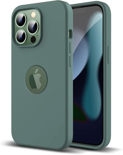 Image of VONZEE Microfiber Liquid Silicone Case for iPhone 13 Pro (6.1 inch) | Logo Cut Non-Slip Full Body Shockproof Back Cover with Smooth Cushion Soft Protection (Pine Green)