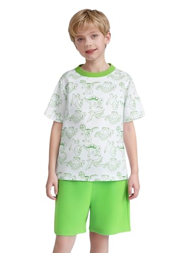 easyforever Kids Boys Quick-dry Sports Outfit Moisture-wicking T-shirt Athletic Shorts For Basketball Running Workout Green Dinosaur 2-3 Years - Main Image