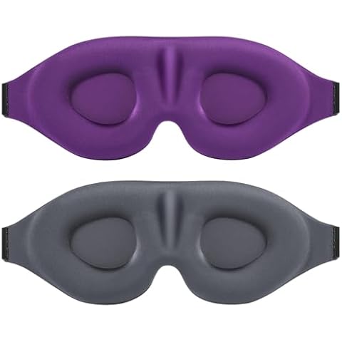 Sleep Eye Mask for Men Women 2 Pack 3D Contoured Cup Sleeping Mask & Blindfold, Concave Molded Night Sleep Mask, Block Out Light, Soft Comfort Eye Shade Cover for Travel Yoga Nap, Grey & Purple Cover