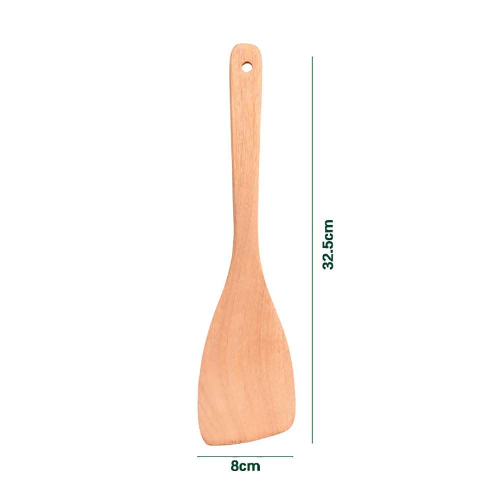 Holzspatel mit langem Griff, Küchenspatel, Kochutensilien, Pfannenwender, antihaftbeschichtet, flache Backspatel für Kochgeschirr, 2 Stück