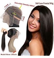 360 Frontal Lace Wig Straight 360 Lace Front Human Hair Wigs Peruvian Virgin 360 Lace Frontal Wig 130% Density with Pre Plucked Natural Hairline Baby Hair 360 Degree Lace Human Hair Wig (10")