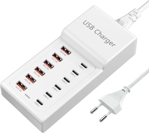 Cargador USB Multiple, Estacion de Carga USB, 12 Puertos Enchufe Cargador rápida multipuerto 50W Compatible con iPhone 16/15/14/13/12 Pro MAX/iPad/Galaxy S23/S22/Smartphone/Tablet