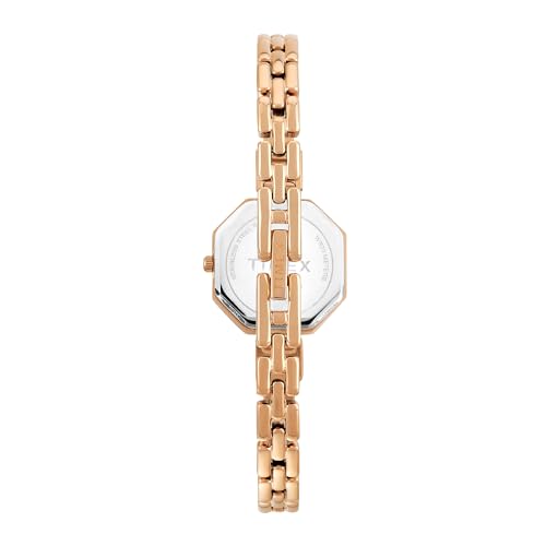 Image of TIMEX Analog Watch for Women with Blue Octagonal Dial & Rose Gold Brass Bracelet Band Water Resistant Women's Wrist Watches - TWEL195SMU03