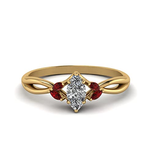 Bague marquise en rubis et plaqué or jaune, haute précision de sertissage GPR-D1064
