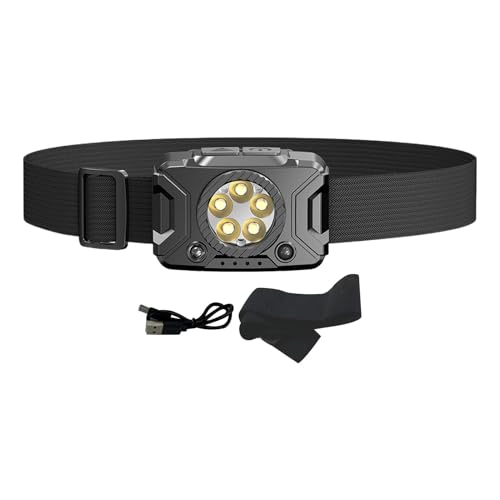 Linterna frontal recargable para exteriores, linterna frontal recargable con sensor de movimiento, faro impermeable para adultos y niños con advertencia de luz roja para pesca, camping