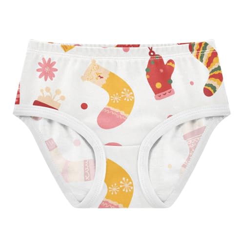 Soft Girls' Panties Toddler Cotton Underwear for Girls Colorful Christmas Socks Pattern in Sizes 2T,3T, 4T, 5T, 6Y and 8Y