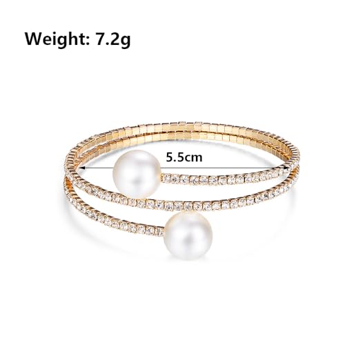 GIGB PBDK Gold Cubic Zirconia Pearl Bracelet for Women Vintage Chunky Crystal Rhinestone Cuff Wedding Bangles Adjustable Sparkly Tennis Bracelet Bride Jewelry2