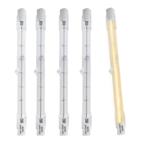 KIMROO 5 Pack 150W Halogen Light Bulbs 4.65 Inch(118mm) J Type T3 R7S Base Double Ended Filament Flood Lights Quartz Tube Lamps 120V