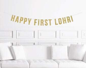 Custom Happy First Lohri Banner Personalized Gold Glitter First Lohri Signfor Party Holiday Decoration
