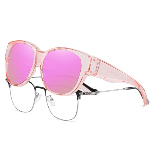 HAOLOTA Fit Over Glasses Sunglasses for Women Polarized, Trendy Cat Eye Sunglasses Wear Over Glasses, UV Protection
