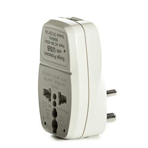 Image of OREI World (USA, UK, China & More) to India (Type D) Travel Adapter Plug - 3 in 1 - CE Certified - RoHS Compliant with USB and Surge Protection Worldwide Adapter (DBU-D)