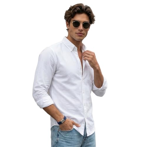 Image of Urbano Fashion Men's Cotton Full Sleeve Regular Fit Solid Oxford Shirt with Button-Down Collar