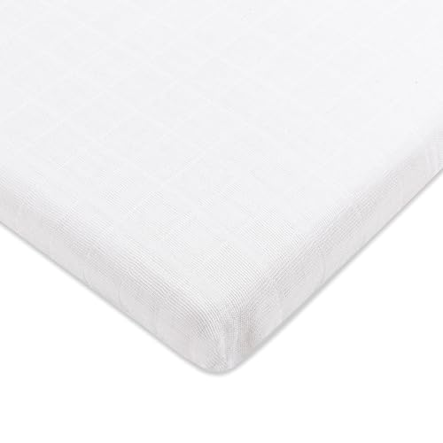 Image of Babyletto 100% Organic Cotton All-Stages Bassinet Sheet, GOTS-Certified, Fitted 360°, Ultra-Soft and Breathable Muslin - Plain White