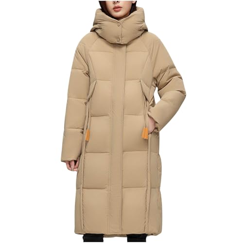 Womens Winter Puffer Parka Jacket with Hood Long Sleeve Full Zip Long Puffy Jacket Casual Thermal Ladies Padded Coats