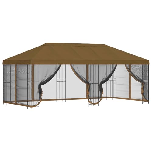 vidaXL Gazebo avec murs latéraux 6 x 3 m Taupe Polyester et Acier 190, Bel abri de jardin et terrasse, tonnelle moderne, abri polyvalent, tente de soirée...
