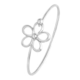 SENFAI Five-petaled Flowers Bracelet and Bangle Can Open for Flower Girls(silver)