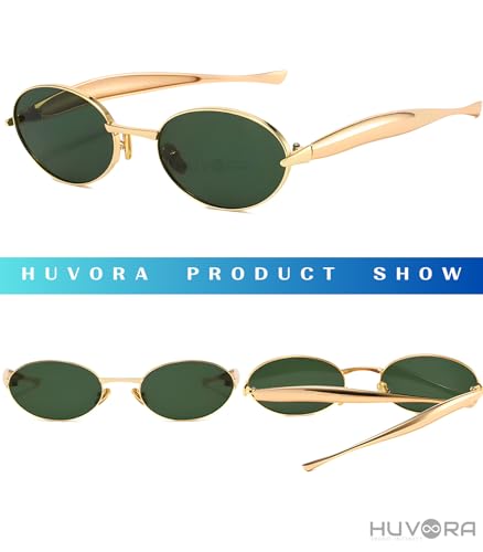 Image of Designer Oval Retro Sunglasses for Man and Woman - Oversized Trendy Stylish Vintage Elegant Round Goggles for Men Women - UV400 Protected Branded Metal Frame Shades for Party Driving