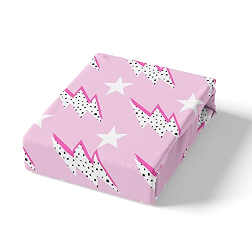 Homewish TYTS1677GYY-CL_USTWIN Lightning Flash Print Kids Fitted Sheet Twin Size,Boys Girls Adults Bedroom Decor,Abstract Stars Polka Dots Bed Cover,Stylish Chic Bedding Set,Pink Romantic Bed Sheet,1 Pillowcase thumb #3