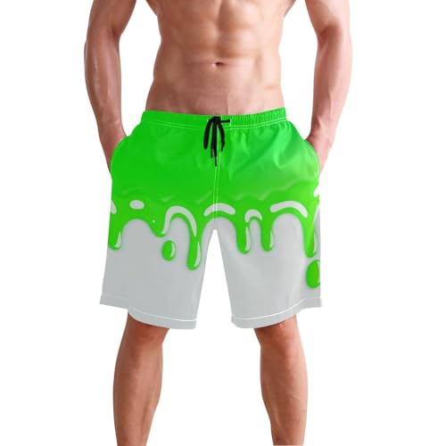 Fashion Street Graffiti Painting Green White Board Shorts Men 2 Layer Beach Shorts for Men 8”/ 9” Long XL Plus Size Exercising2