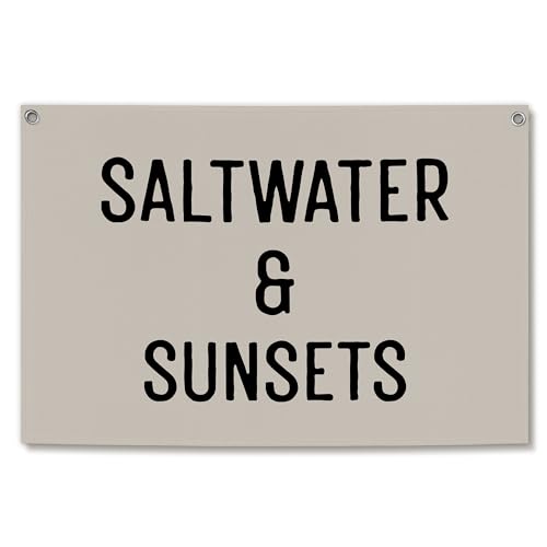 TWRVI Coastal Beach Saltwater Sunsets Canvas Banner, Coastal Beach Wall Decor for Kids Nursery Room Bedroom Home, Ocean Nursery Beachy Wall Hanging Banner Flag, 30x20 Inch