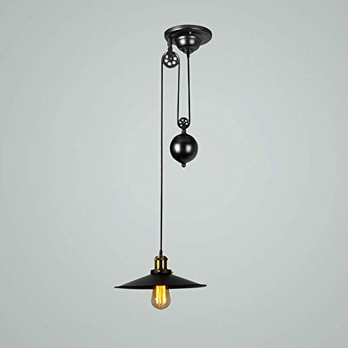 Candelabro de polea elevadora retro E27 en hierro forjado negro para techo 2