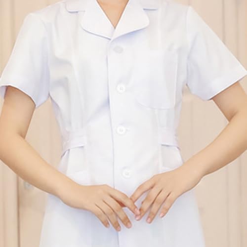 Nurse Scrubs Dress for Women Formal Lapel Neck Short Sleeve Button Down Work Dress Comfy Nursing Uniform3