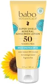 Babo Botanicals Sheer Mineral Sunscreen Lotion SPF 50 with 100% Mineral Active Ingredients for Babies, Kids or Extra Sensitive Skin, Lightweight, Water Resistant & Fragrance Free, Multicolor, Unscented, 3 Fl Oz