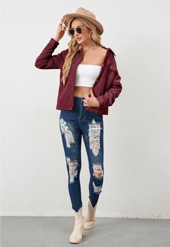 Alaster Queen Women's Corduroy Shacket Cropped Jacket Button Down Casual Lined Long Sleeve Jacket Tops with Pockets4