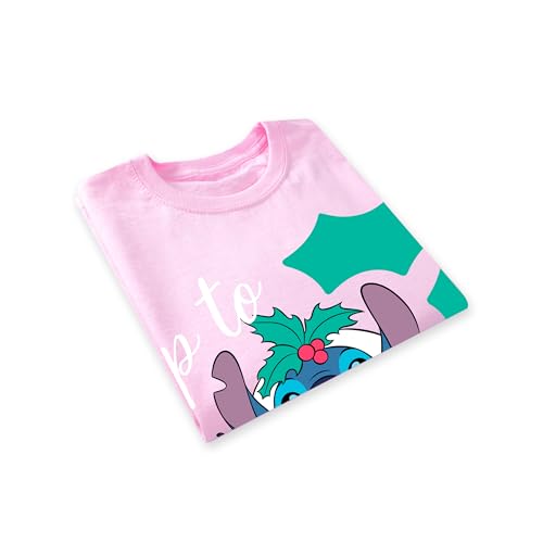 Image of Disney Christmas Lilo and Stitch T Shirt | Stitch Christmas Girls Tshirt | Girls T-Shirt | Pink | 10