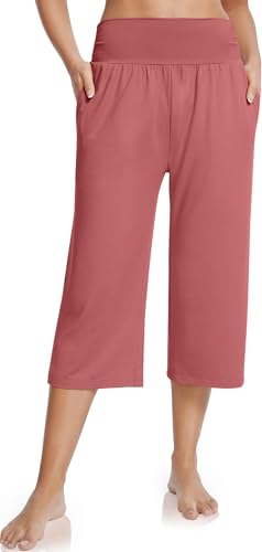 Image of UEU Women's Yoga Capri Pants Loose Soft Drawstring Workout Sweatpants | Comfortable Stretchy Fabric, Casual Lounge Pants, Side Pocket, Workout Travel Daily Wear